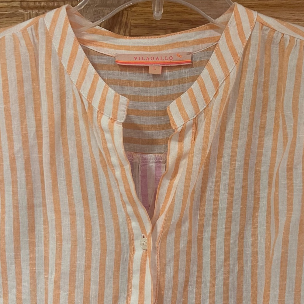 Vilagallo Button-Down Pink/Orange/White Stripe Linen Maxi Shirt Dress Size Large - Picture 3 of 11